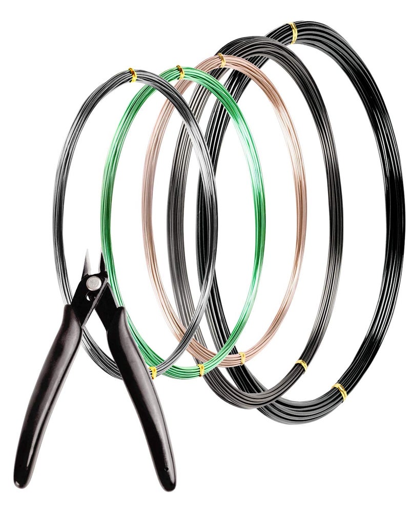 MoHern طقم أدوات بونساي مع 5 قطع من سلك بونساي، إجمالي 164 قدم من سلك شجرة بونساي للأشجار الداخلية، 3 أحجام من الألمنيوم 1 مم، 1.5 مم، 2 مم - Image 1